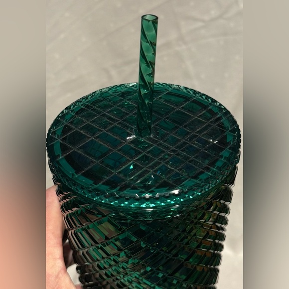 NWOT Starbucks Holiday Green Diamond Jeweled Studded Grid Tumbler Venti Cup - Picture 7 of 12